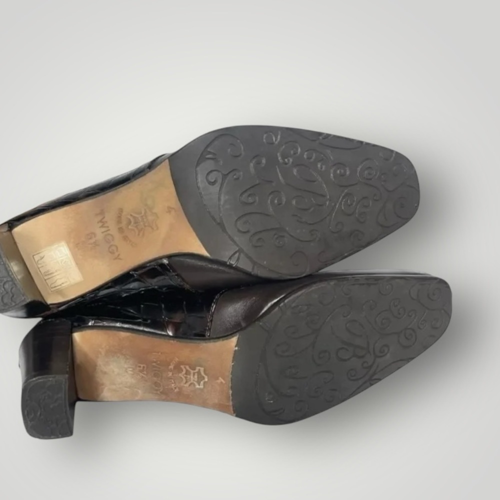 Brighton Leather Mules Heels Size 6.5 Twiggy Chain Link Croc Embossed Italy - Picture 9 of 9